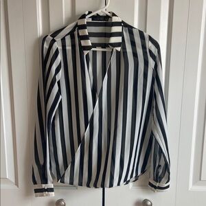 This Chic Limited Black and White Sheer Striped Blouse, Great for the Holidays